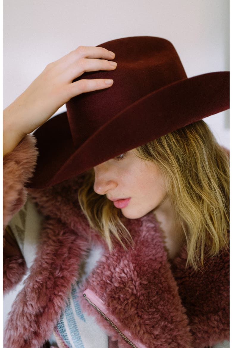 Western Wool Felted Cowboy Hat, Alternate, color, BURGUNDY