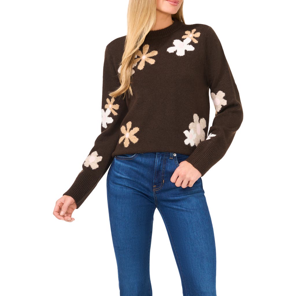 Cece Floral Crewneck Sweater In Brown