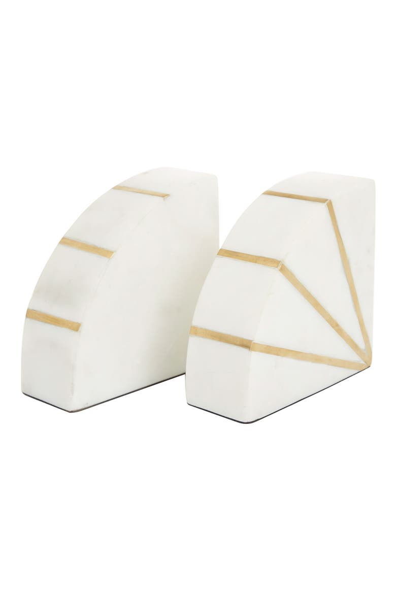 White Marble Geometric Bookends with Gold Inlay - Set of 2, Alternate, color, WHITE