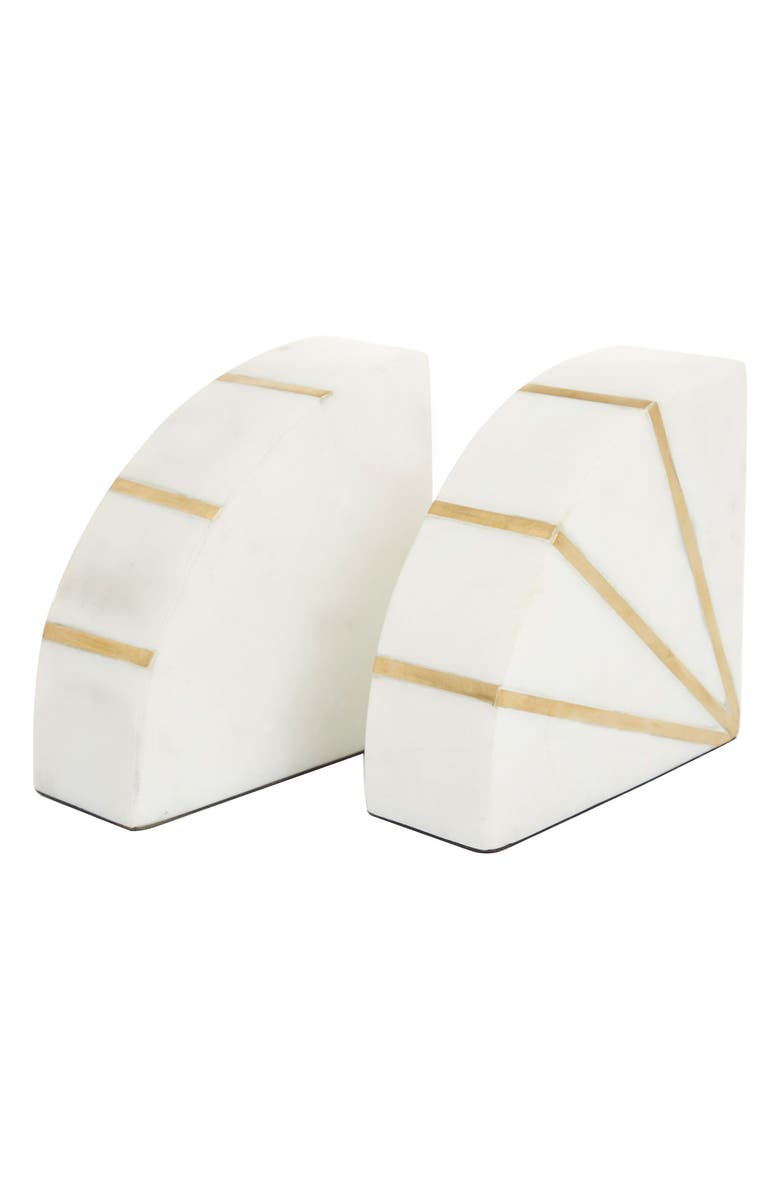 COSMO BY COSMOPOLITAN White Marble Geometric Bookends with Gold Inlay - Set of 2, Alternate, color, White