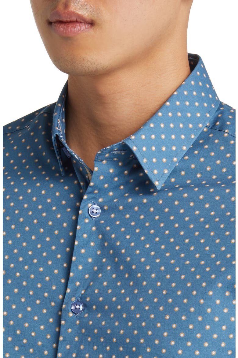 Painted Dot Print Stretch Cotton Button-Up Shirt, Alternate, color, SLATE BLUE