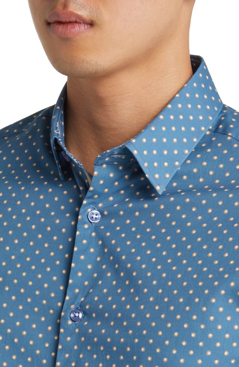 Stone Rose Painted Dot Print Stretch Cotton Button-Up Shirt, Alternate, color, Slate Blue