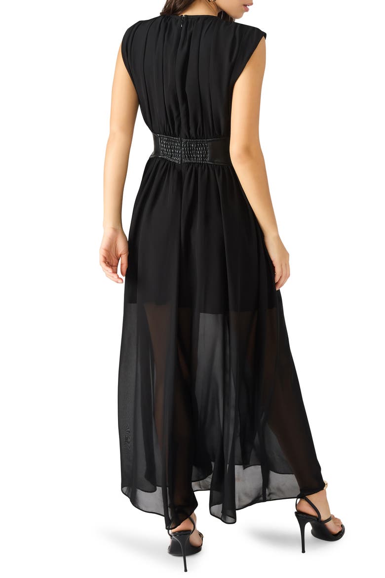 Issey Faux Leather Trim Maxi Dress, Alternate, color, BLACK