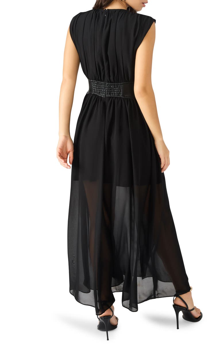 Steve Madden Issey Faux Leather Trim Maxi Dress, Alternate, color, Black