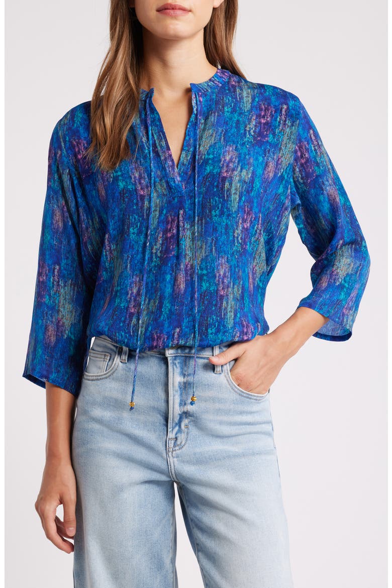Tie Neck Top, Main, color, BLUE MULTI
