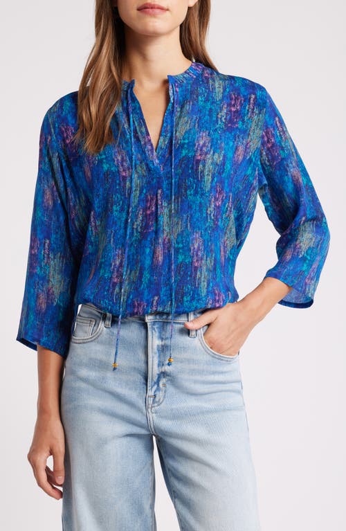 APNY Tie Neck Top in Blue Multi 