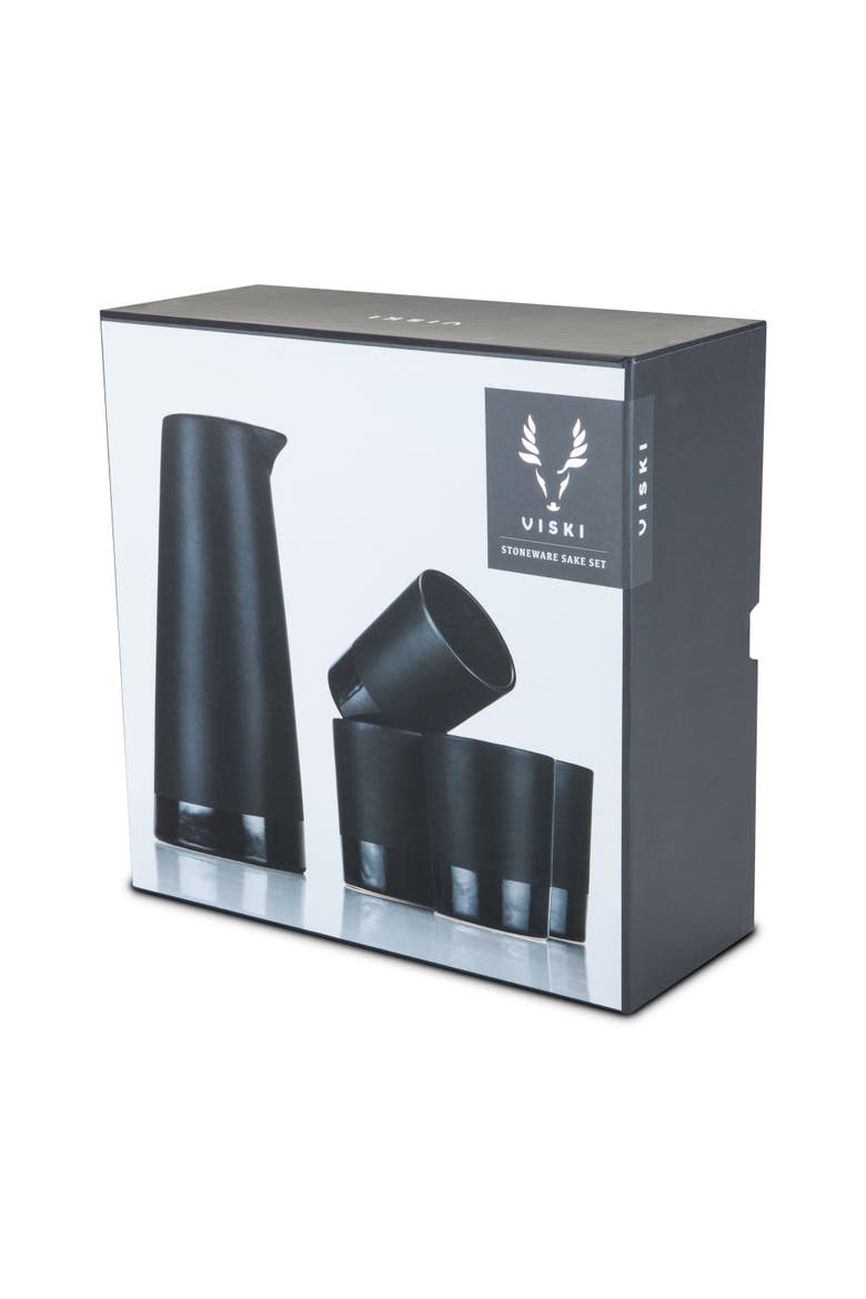 5-Piece Stoneware Sake Set, Alternate, color, Black