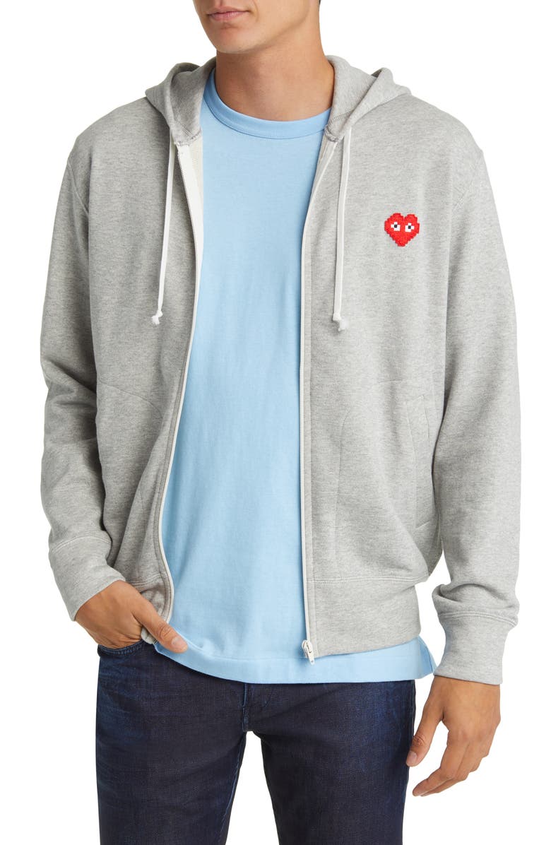 Comme des Garçons PLAY Pixel PLAY Appliqué Zip Hoodie, Main, color, 