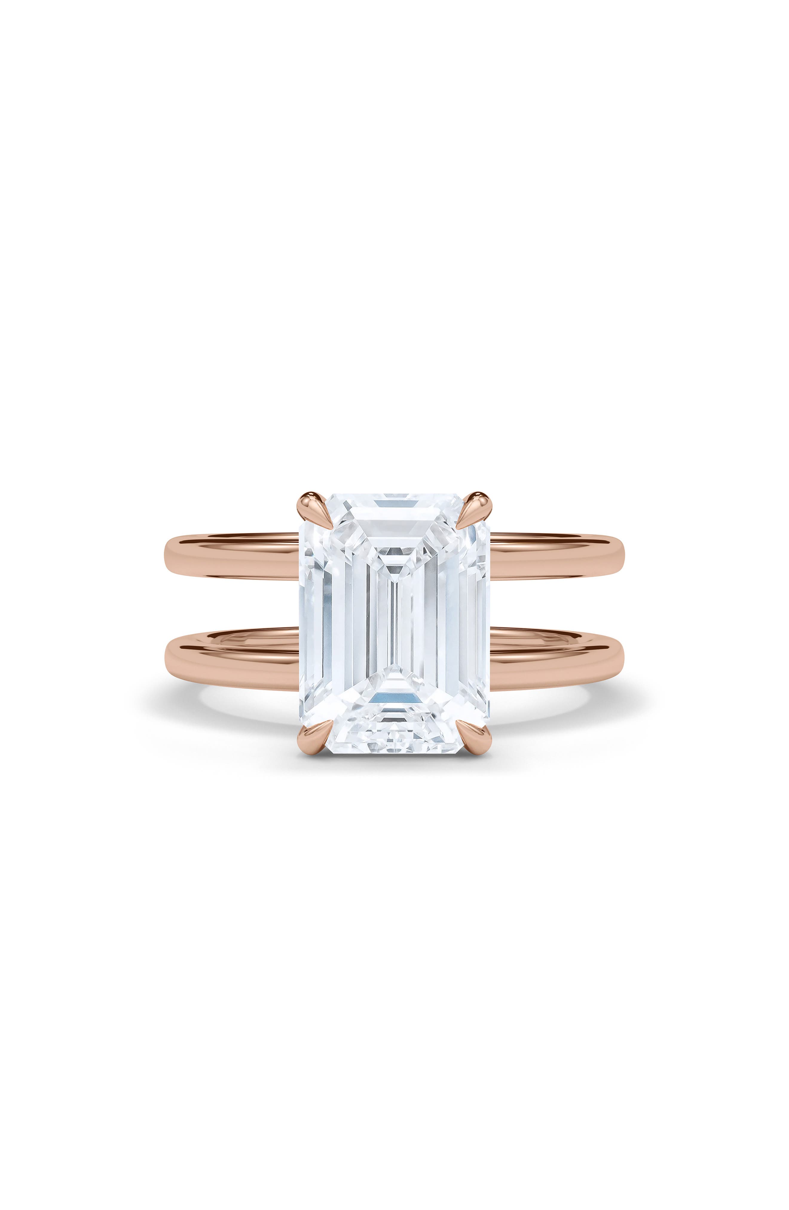 HauteCarat Emerald Cut Double Band Lab Created Diamond Ring (Women ...