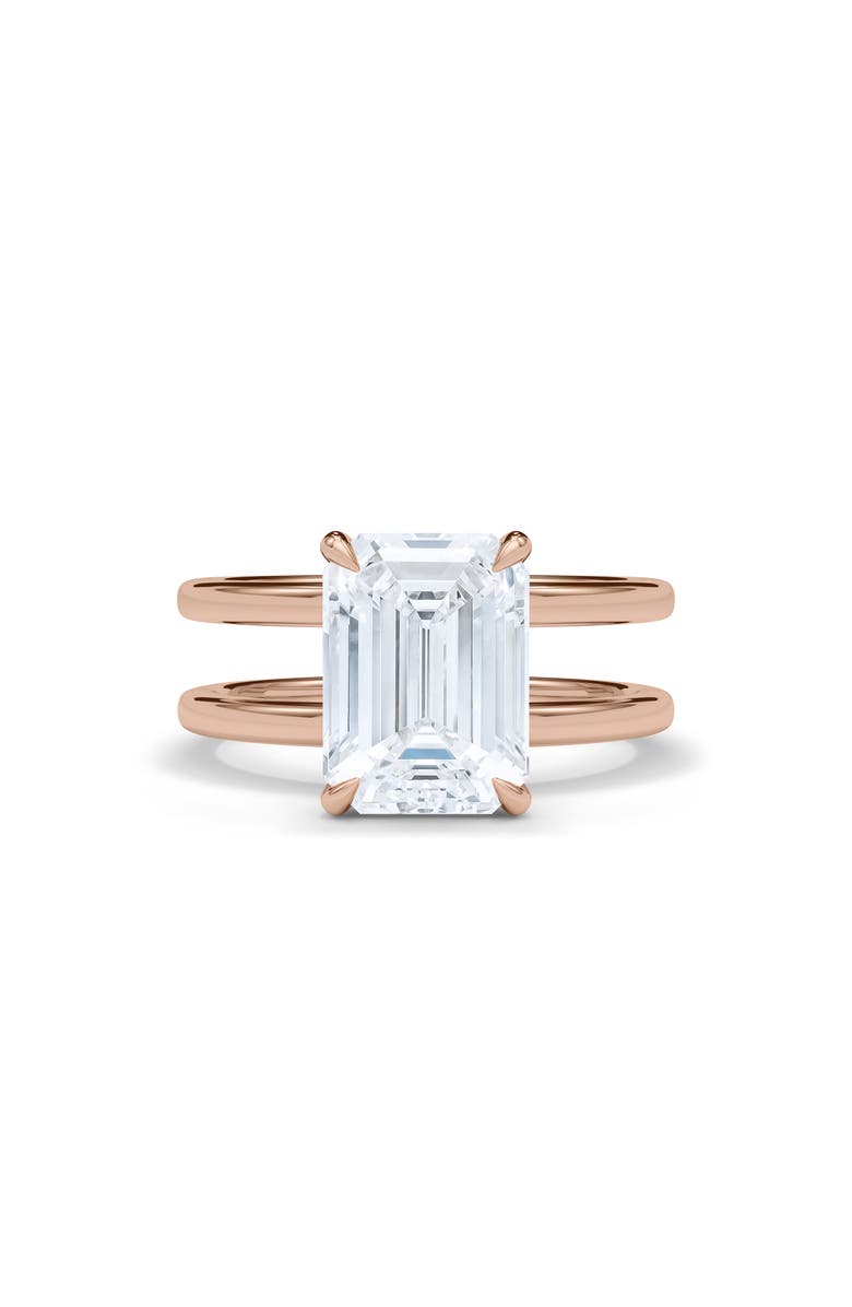 HauteCarat Emerald Cut Double Band Lab Created Diamond Ring, Alternate, color, 2.00Ctw 18K Rose Gold