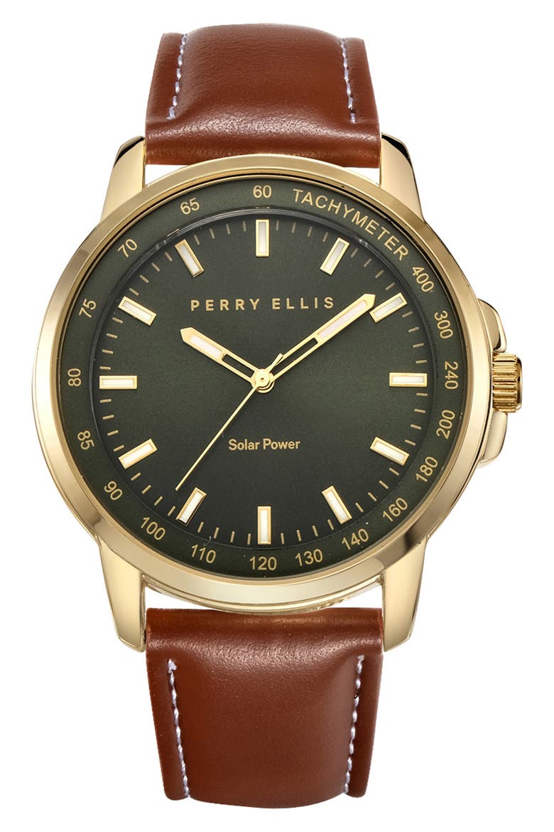 Solar Powered 3-Hand Quartz Strap Watch, 41mm, Main, color, GOLD