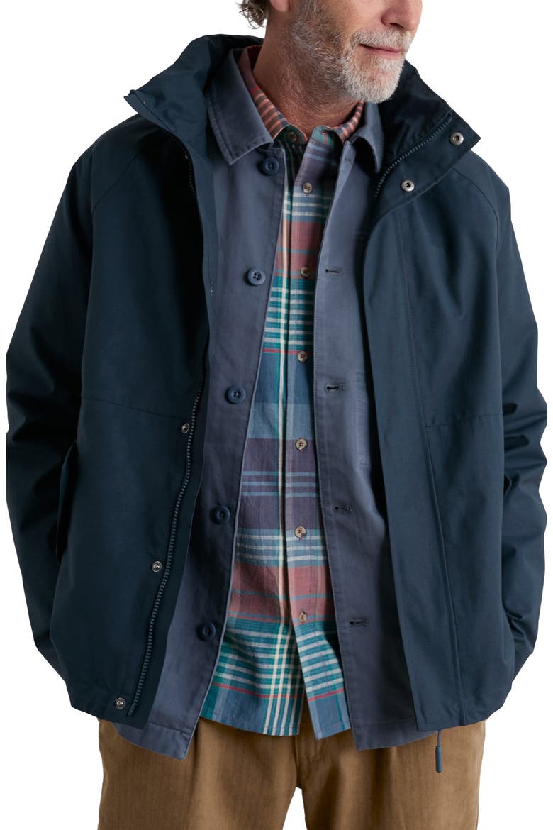 Sea Edge Waterproof Hooded Cotton Blend Rain Coat, Main, color, SQUID INK