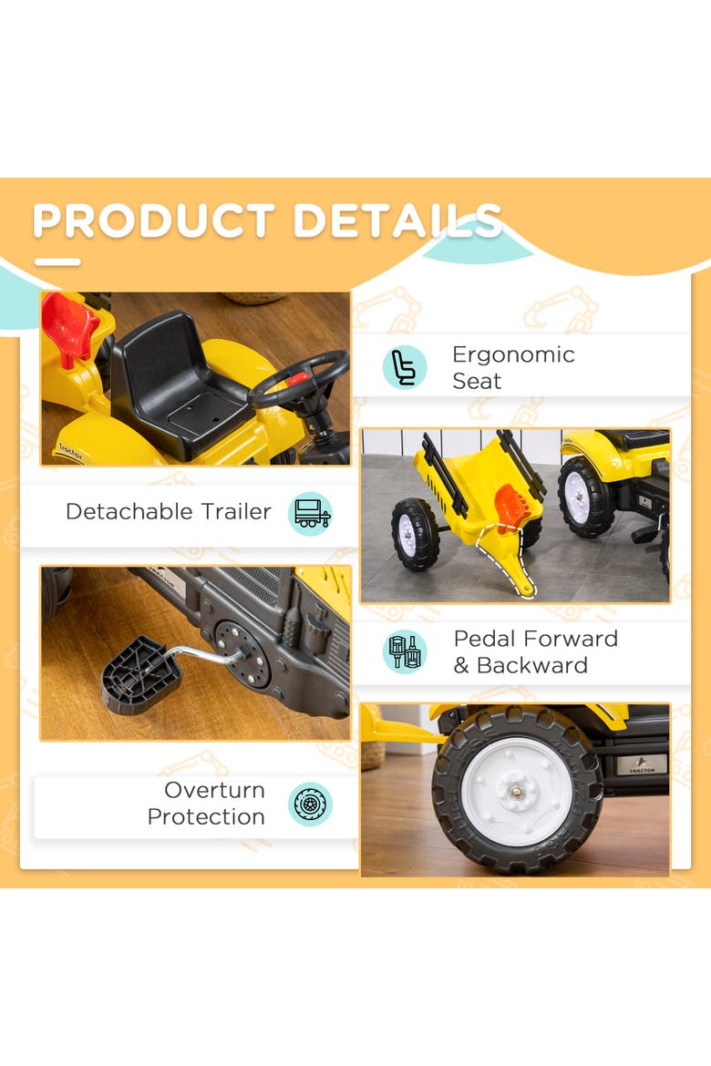 Kids Ride on Farm Tractor with Trailer, Tools, Horn, Alternate, color, Yellow