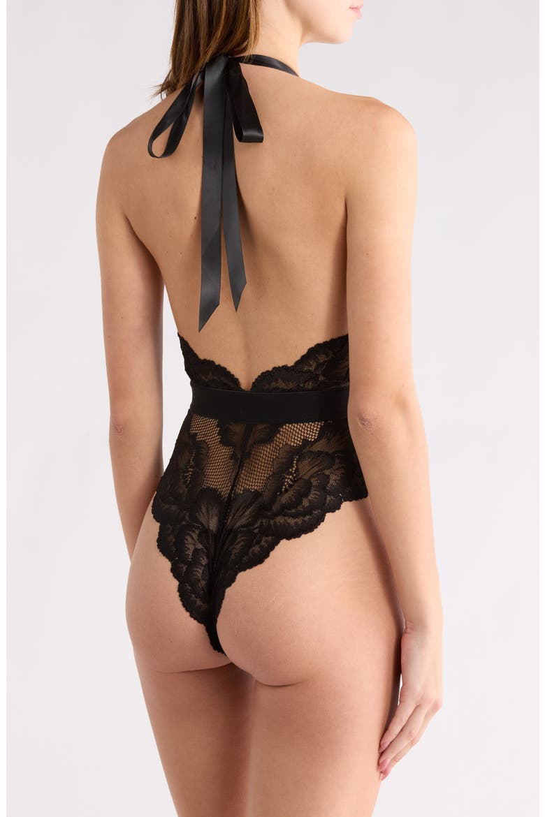 Floral Lace Halter Teddy, Alternate, color, BLACK