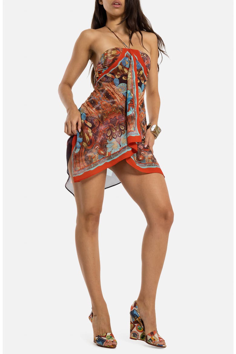 Studded Scarf Minidress, Main, color, ORANGE