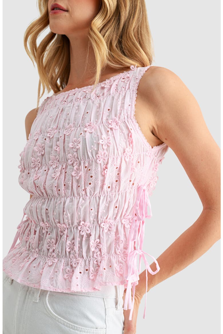 Embroidered Eyelet Smocked Sleeveless Top, Alternate, color, PINK
