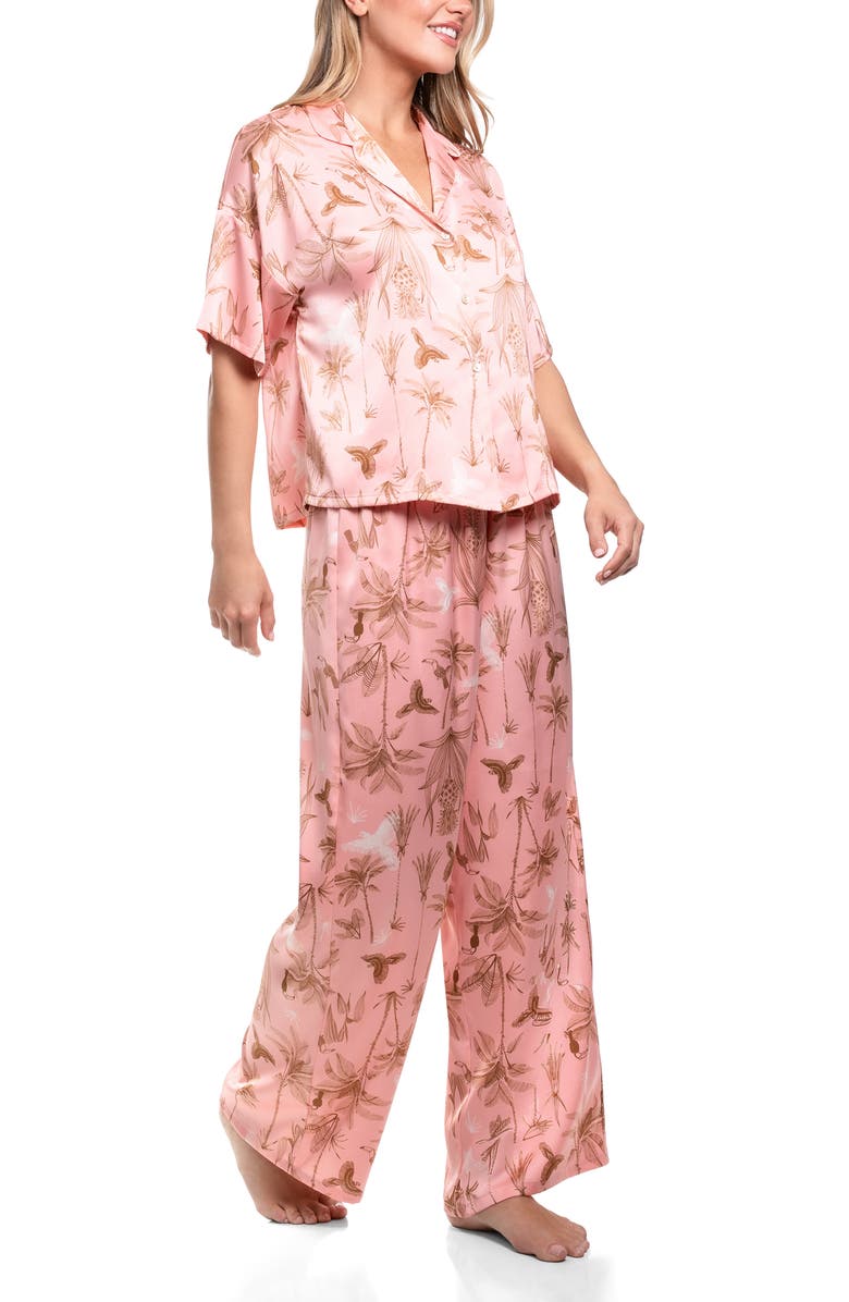 Midnight Bakery Tropical Print Button-Up Top & Pants Pajamas, Alternate, color, Pink
