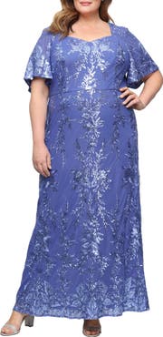 Alex Evenings Sequin Embroidered Mesh Gown