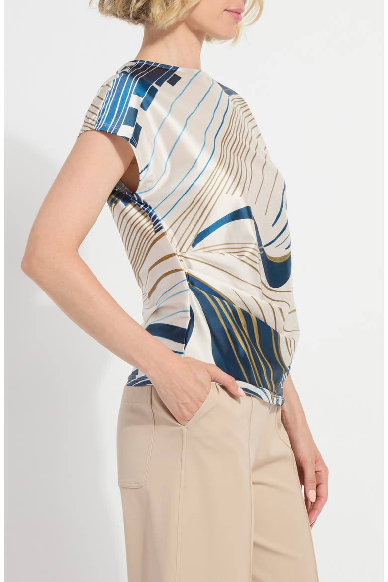 Faride Side Pleat Stretch Satin Top, Alternate, color, BLOCK PUZZLE