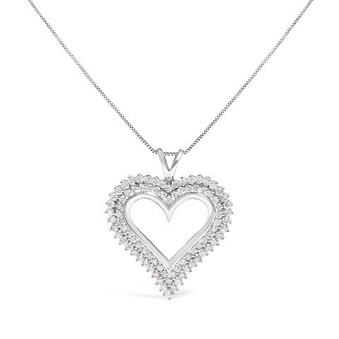 Silver 2.00 Cttw Diamond Heart Pendant Necklace