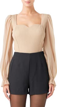 Endless Rose Organza Sleeve Knit Top