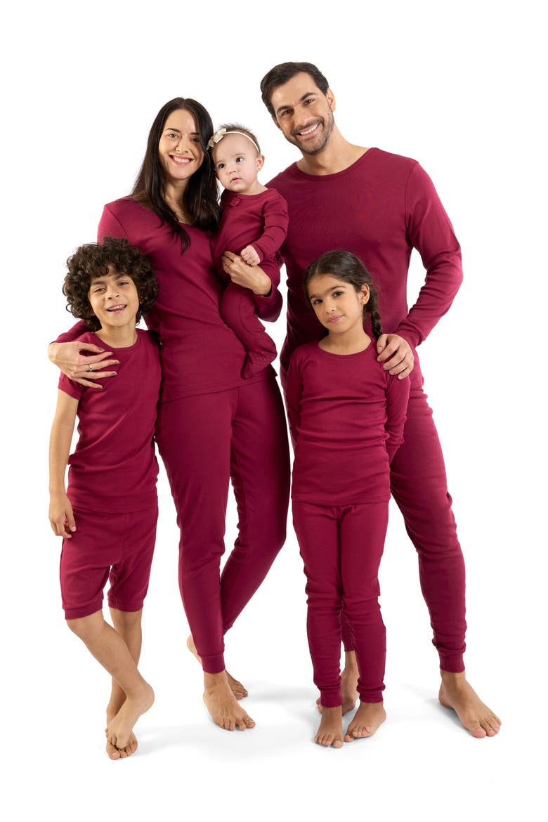 Kids Two-Piece Solid Cotton Matching Family Pajamas, Alternate, color, Maroon