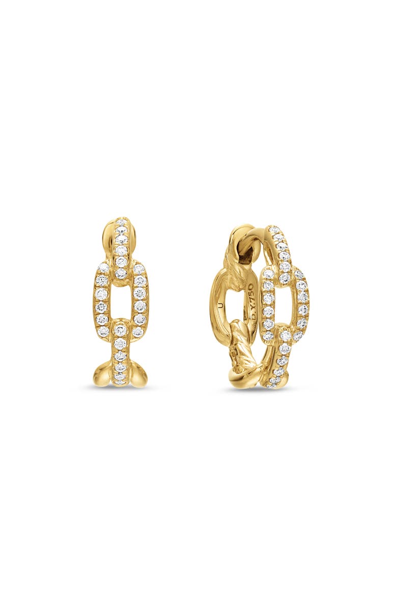 David Yurman Stax Chain Link Huggie Hoop Earrings with Diamonds in 18K Gold, Main, color, 