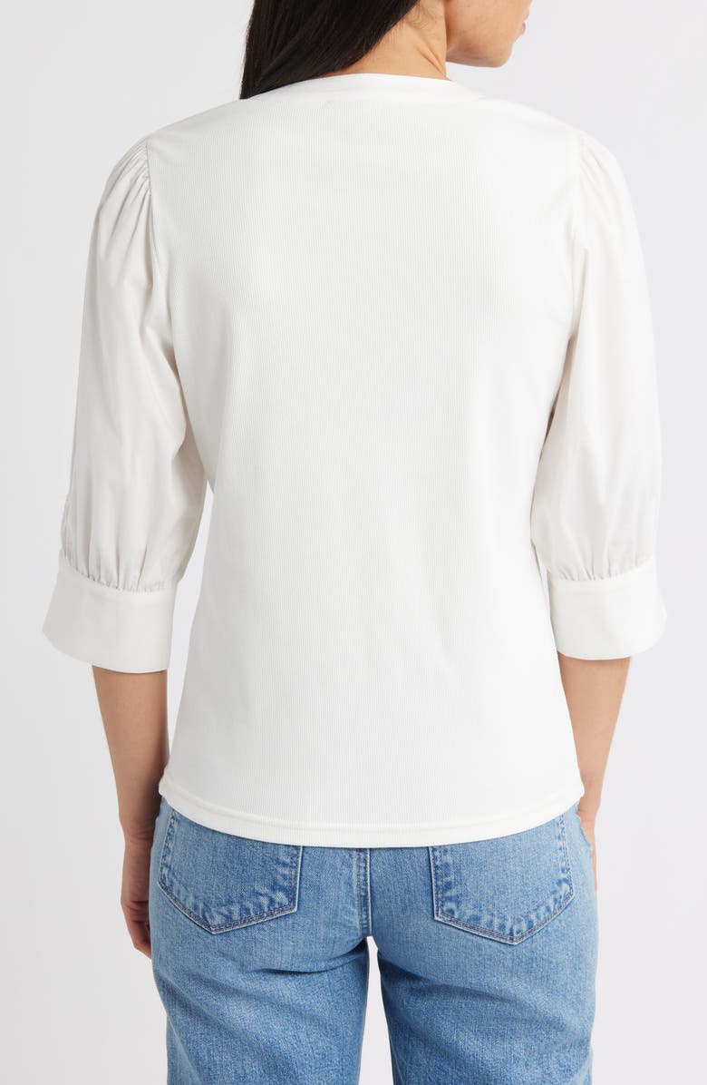 Wit & Wisdom Mixed Media Puff Sleeve Top, Alternate, color, Off White