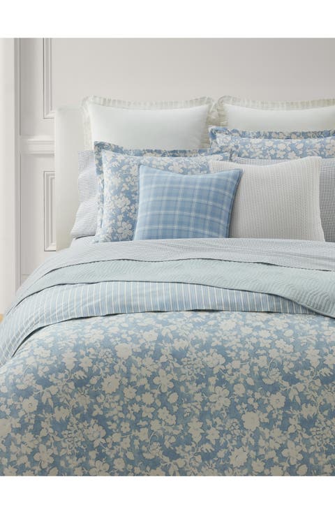 Heather Floral & Stripe Reversible Cotton Comforter & Sham Set