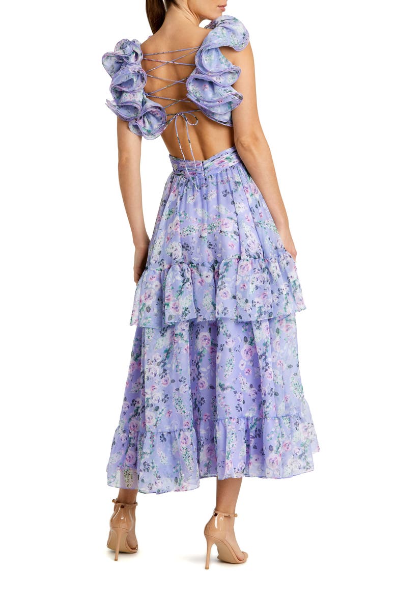 Ruffle Tiered Cut-Out Floral Chiffon Dress, Alternate, color, LILAC MULTI