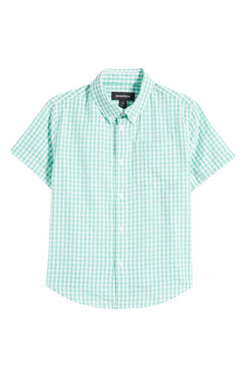 Kids' Short Sleeve Cotton Gingham Button-Down Shirt (Big Kid)