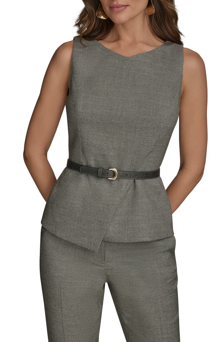 Donna Karan New York Sleeveless Belted Top, Main, color, Heathr Iron Multi