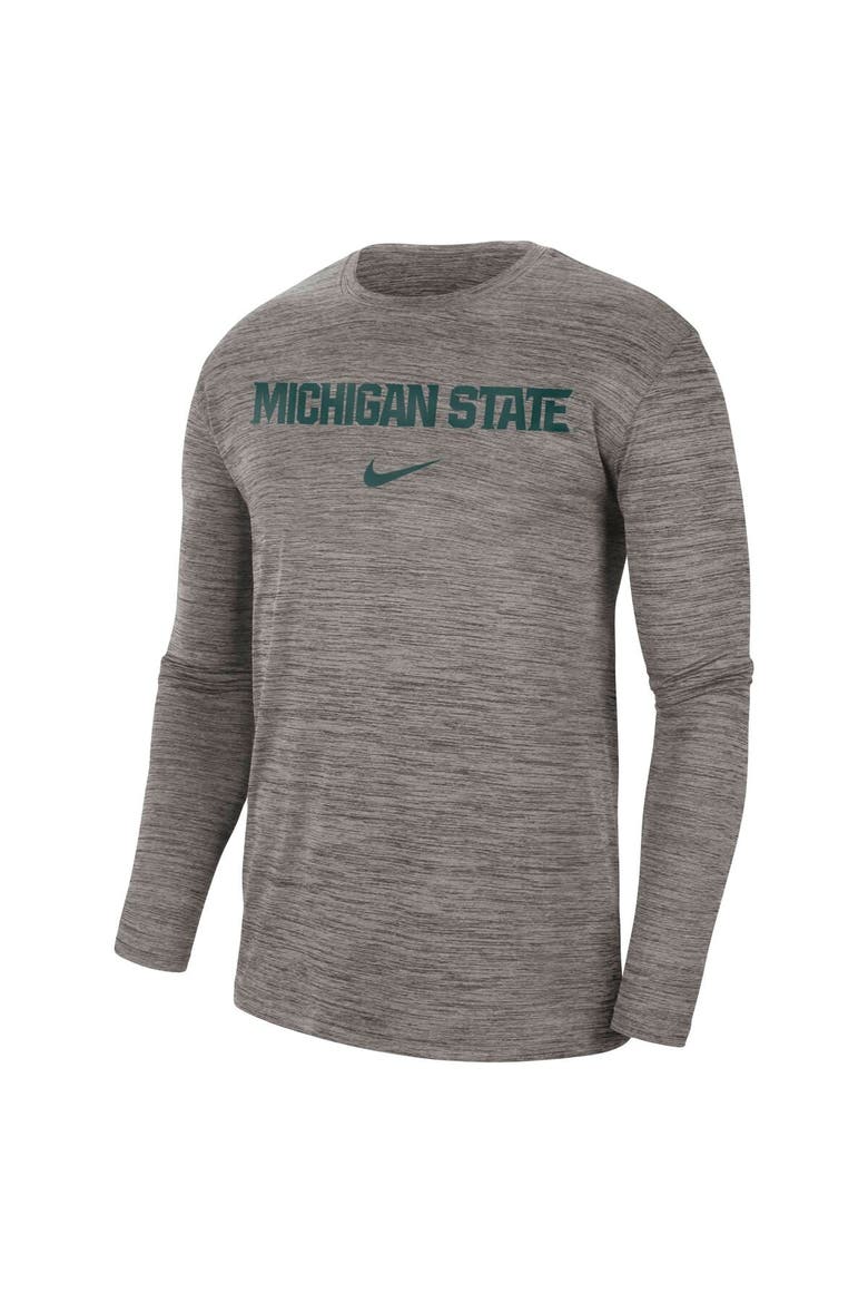 Men's Nike Heather Gray Michigan State Spartans Team Velocity Performance Long Sleeve T-Shirt, Alternate, color, Heather Gray