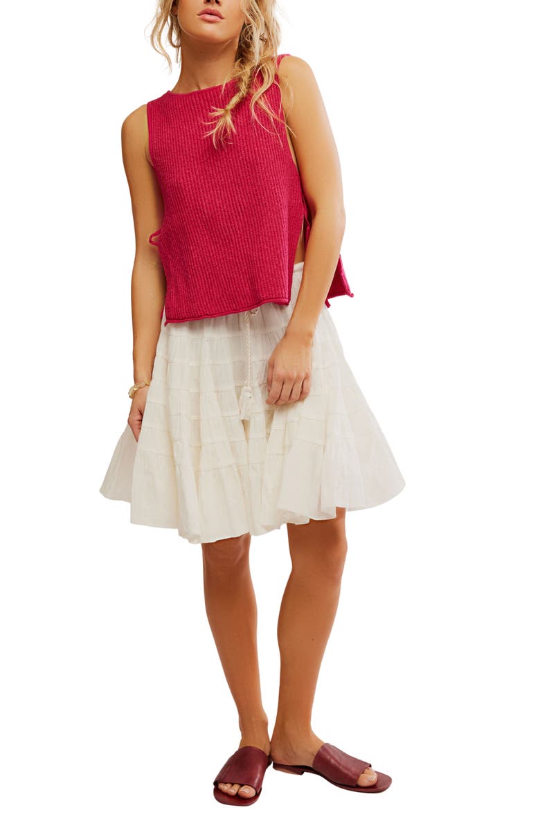 Free People Lizzie Rib Side Tie Sleeveless Cotton & Linen Blend Sweater, Alternate, color, Love Potion