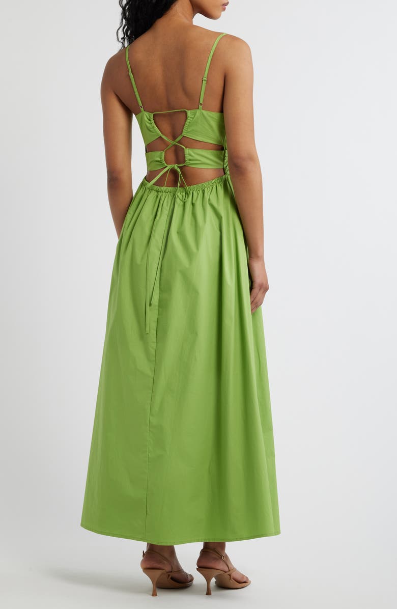 Lulus Marcella Tie Back Cotton Poplin Dress, Alternate, color, Kiwi