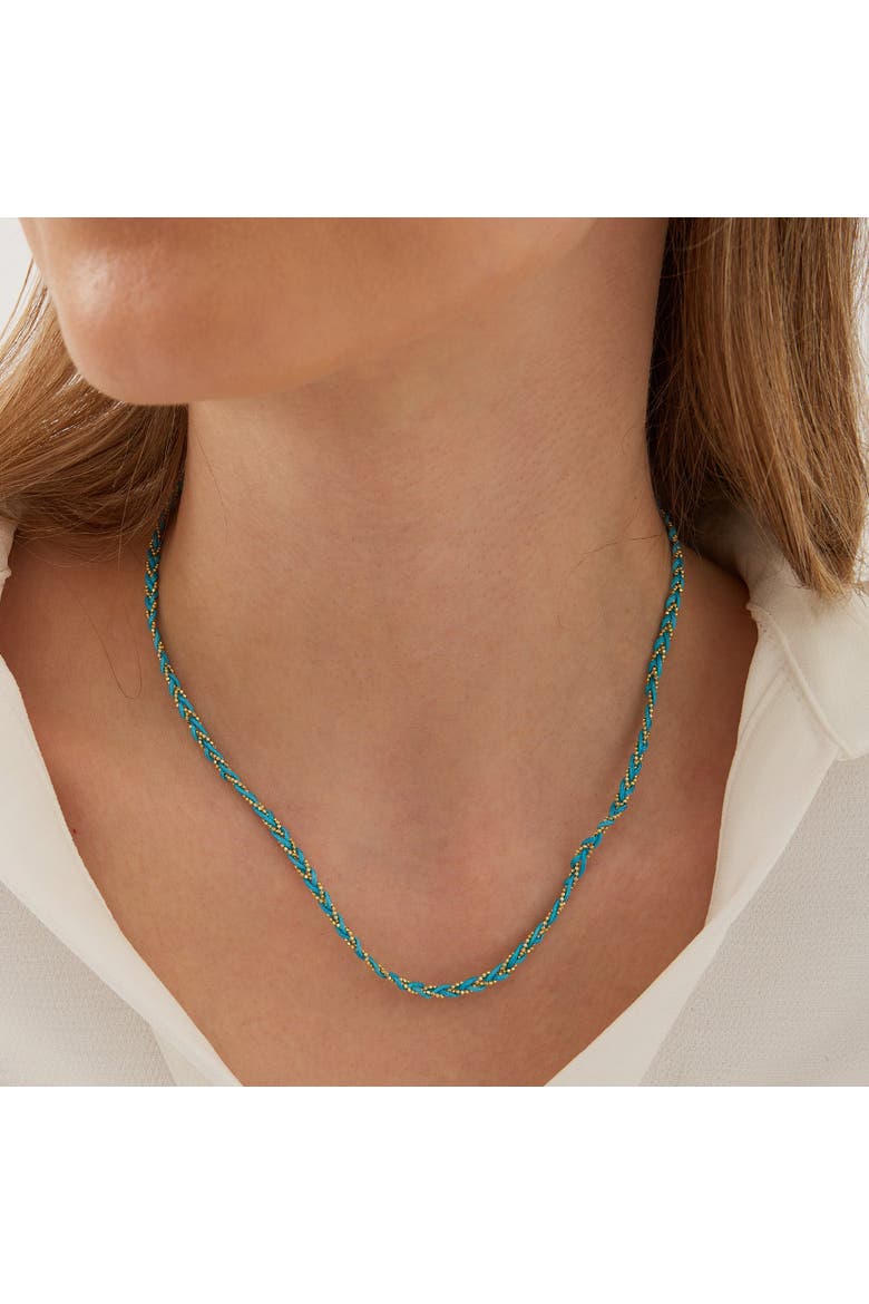 Handmade Rope Braided Sterling Silver Beaded Chain Necklace, Alternate, color, Blue