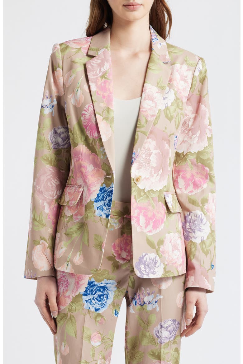 Print Sateen Blazer, Main, color, TAUPE MULTI
