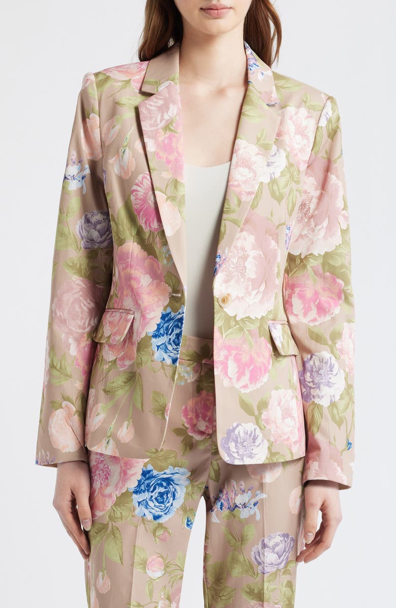 Tahari ASL Print Sateen Blazer, Main, color, Taupe Multi