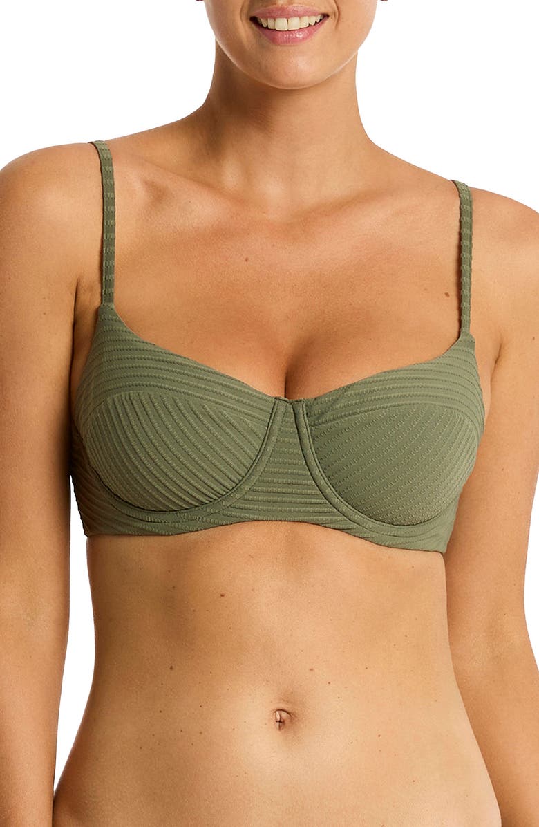 Sea Level Spinnaker Underwire Balconette Bikini Top, Main, color, Khaki