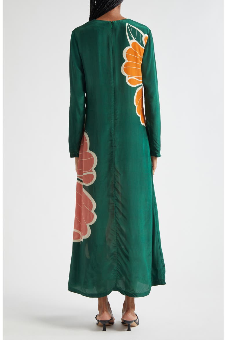 green honolulu flowers long sleeve maxi dress Tori Richard Honolulu Maxi Dress Floral Print Green Trim Long Sleeve Small