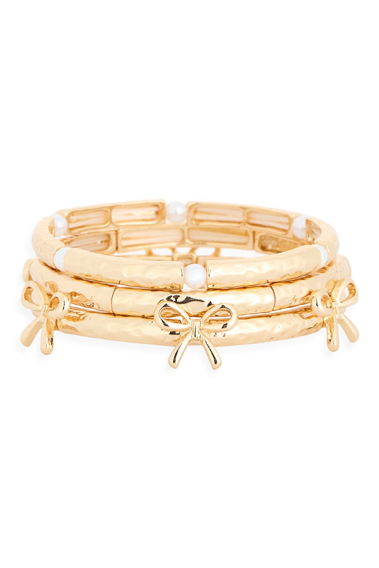 3-Pack Bow & Faux Pearl Bracelet Set, Main, color, GOLD