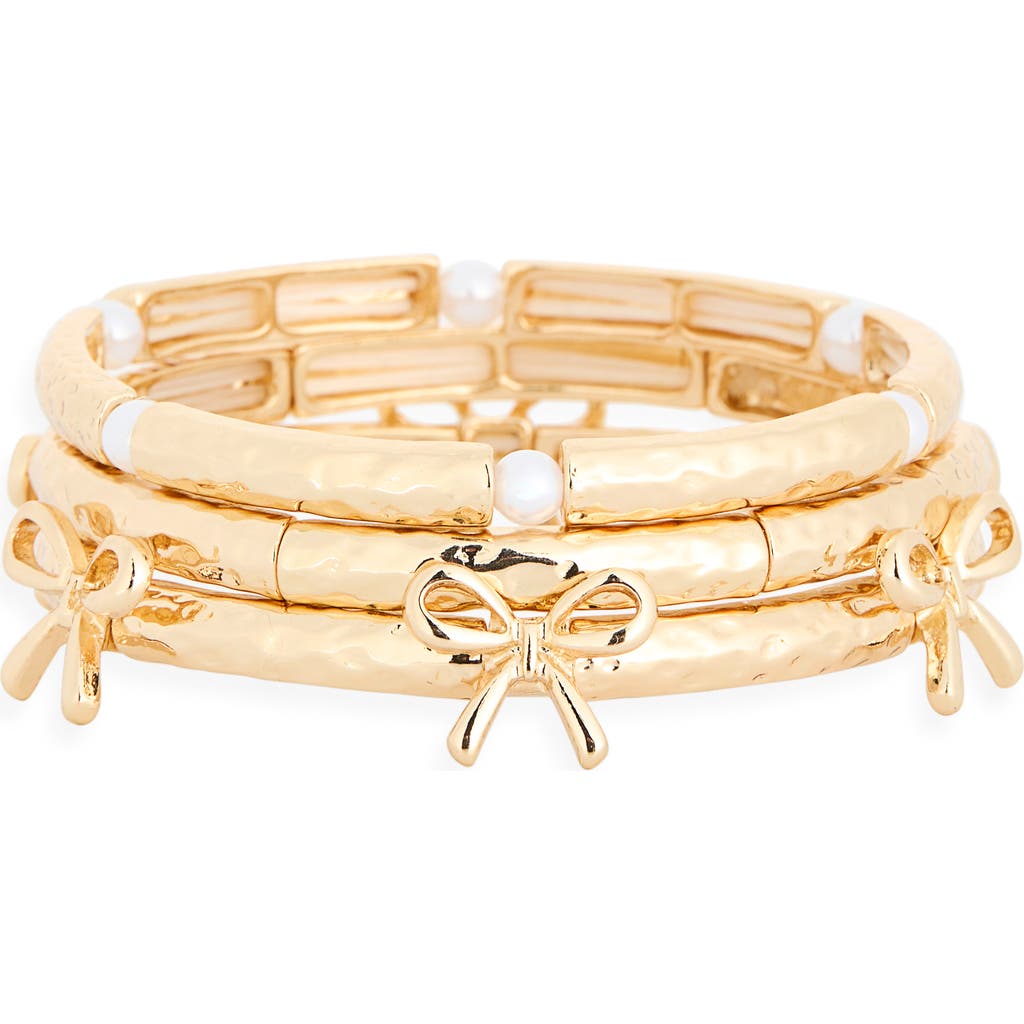 NORDSTROM RACK 3-Pack Bow & Faux Pearl Bracelet Set in Gold at Nordstrom Rack