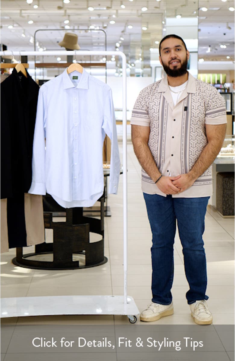 Slim Fit Microcheck Cotton Poplin Button-Up Shirt, sales video thumbnail