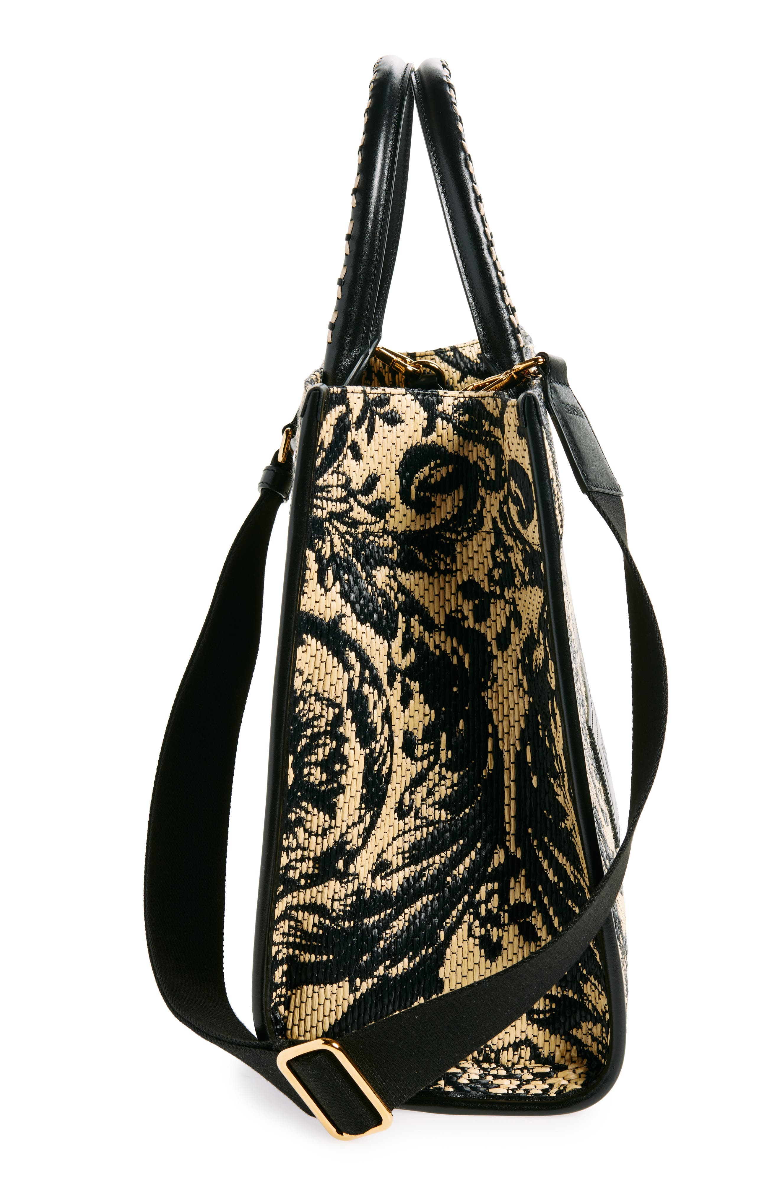 Versace Large Barocco Floral Raffia Tote, Alternate, color, 