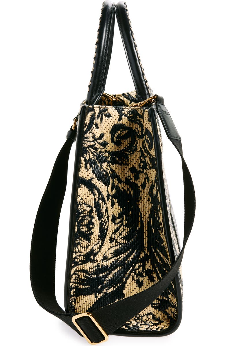Versace Large Barocco Floral Raffia Tote, Alternate, color,
