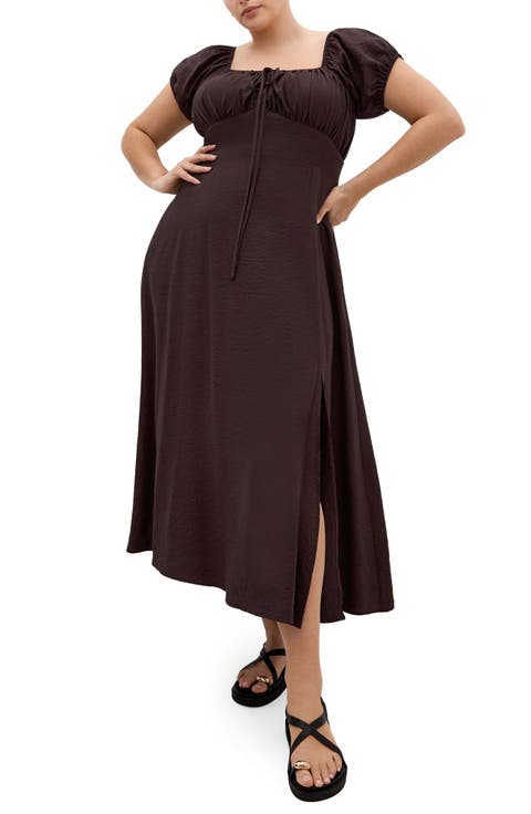 Abbigail Puff Sleeve Slit Maxi Dress (Plus)