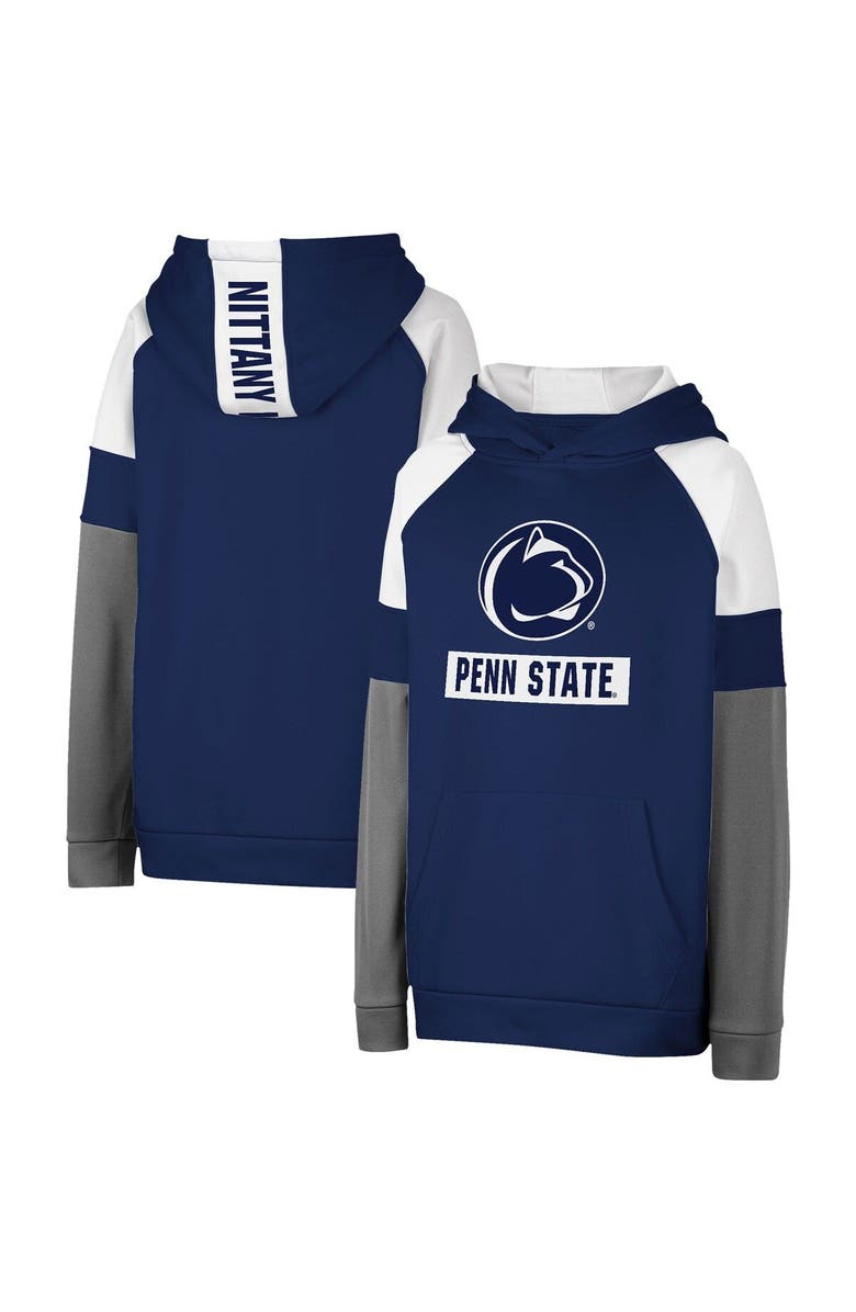COLOSSEUM Youth Colosseum Navy Penn State Nittany Lions Colorblock Raglan Pullover Hoodie, Main, color, 