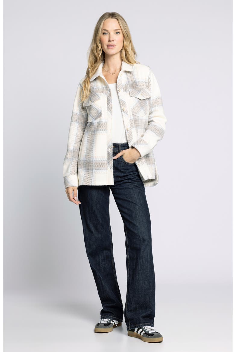 Santa Fe Plaid Fleece Shirt Jacket, Alternate, color, IVORY/ BROWN PLAID