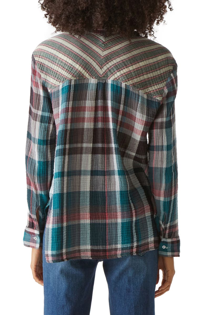 Michael Stars Leo Crinkled Plaid Cotton Gauze Button-Up Shirt, Alternate, color, 