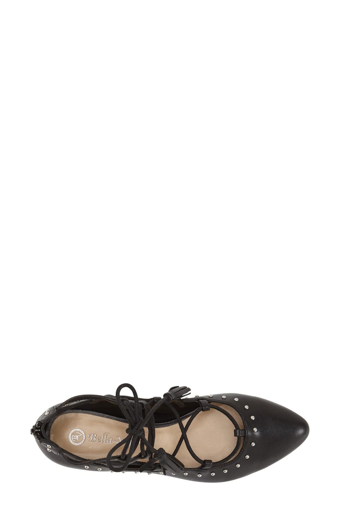 'Ollie' Studded Lace Up Flat, Alternate, color, BLACK